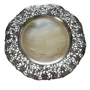 Vintage Silver Plated Burgundy‎ 1510 Ornate Grape Vine Design Serving Plate